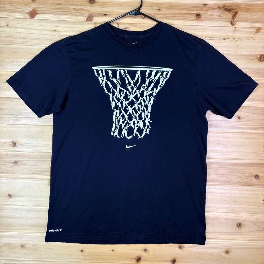 Nike T-Shirt Mens Medium Black Dri-Fit Black Basketball Net Graphic Short Sleeve